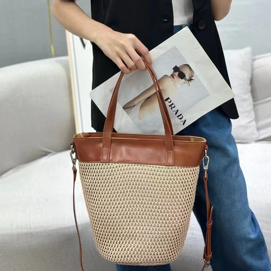 单肩通用编织手提包华夫格包包时尚托特包简约手拿包草编包