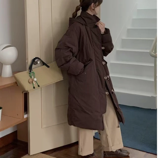 牛角扣韩系宽松时尚显瘦羽绒服休闲中长款加厚保暖过膝冬季ins