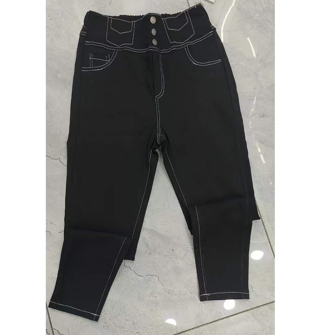 胖丫专属—24505冬季明线裤薄绒高腰弹力松紧腰修身显瘦烟管裤