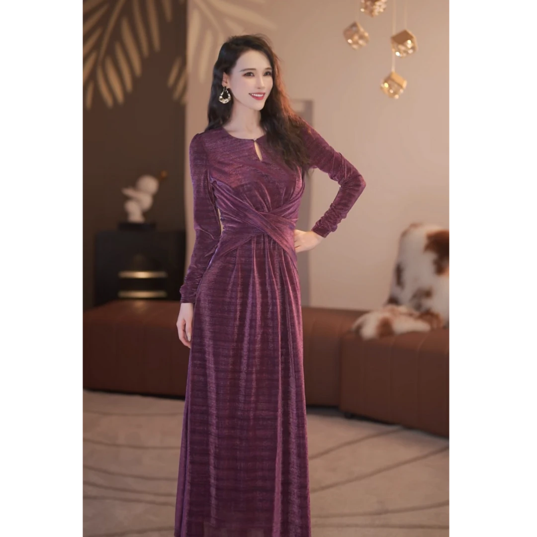 【静铉】挪威极光 秋季新款高级显瘦A摆连衣裙-YL50354