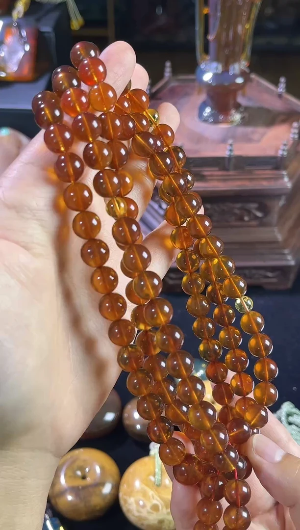 琥珀颈饰未镶嵌9+mm紫罗兰佛珠53.5g