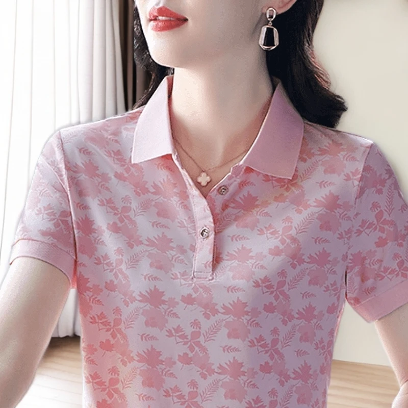 洋气短袖t恤女夏装中年妈妈运动冰丝运动polo衫宽松百搭速干上衣