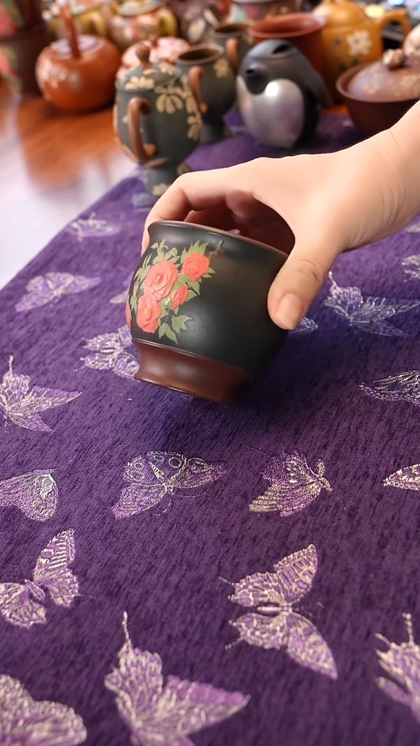 紫砂其他紫泥粉浆牡丹杯