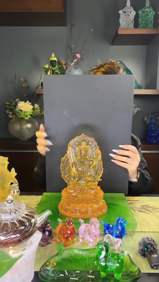 手工艺品琉璃用*古法琉璃背光虚空藏24cm