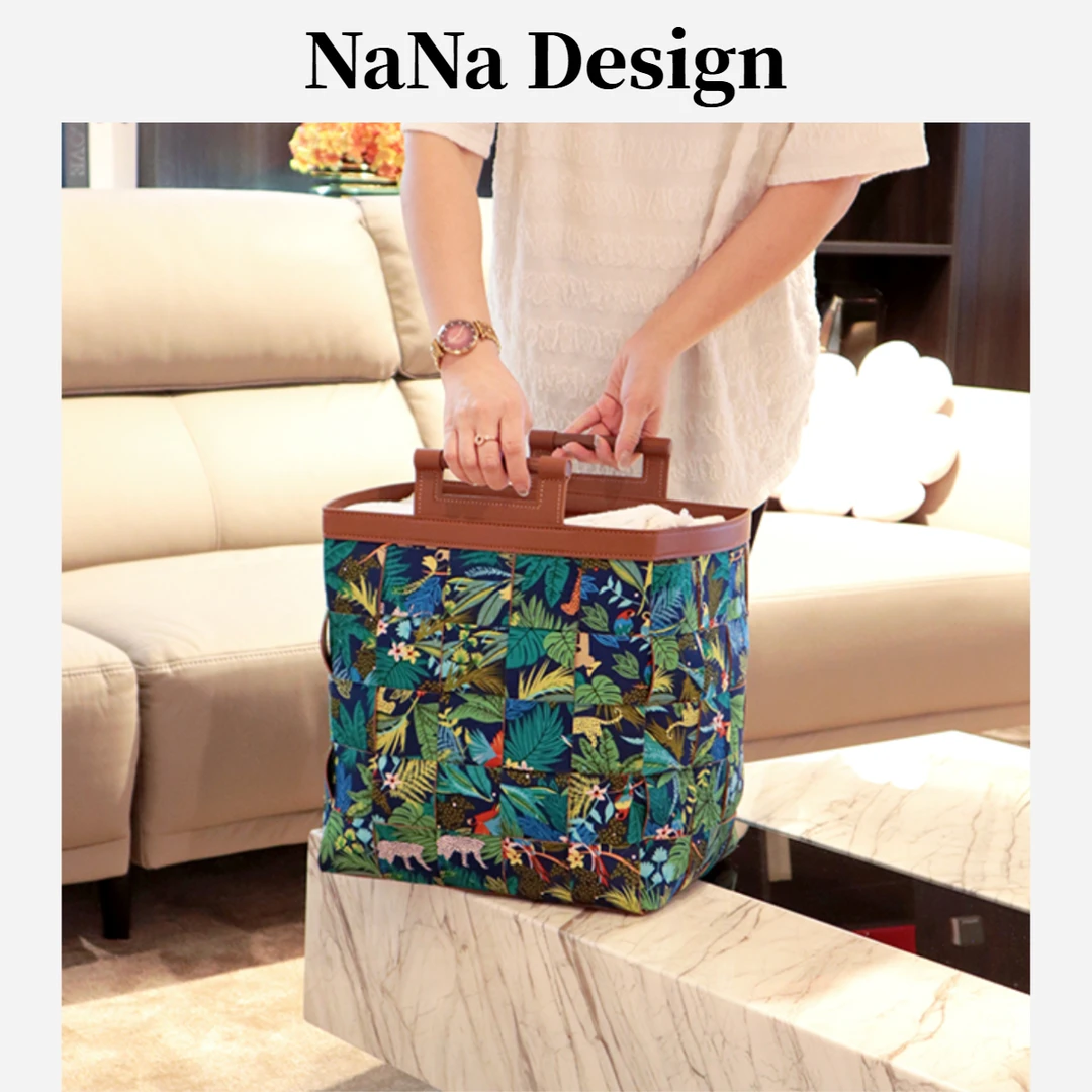 脏衣篓创意丛林提花换洗衣服收纳筐新款皮革收纳盒长方形手提篮