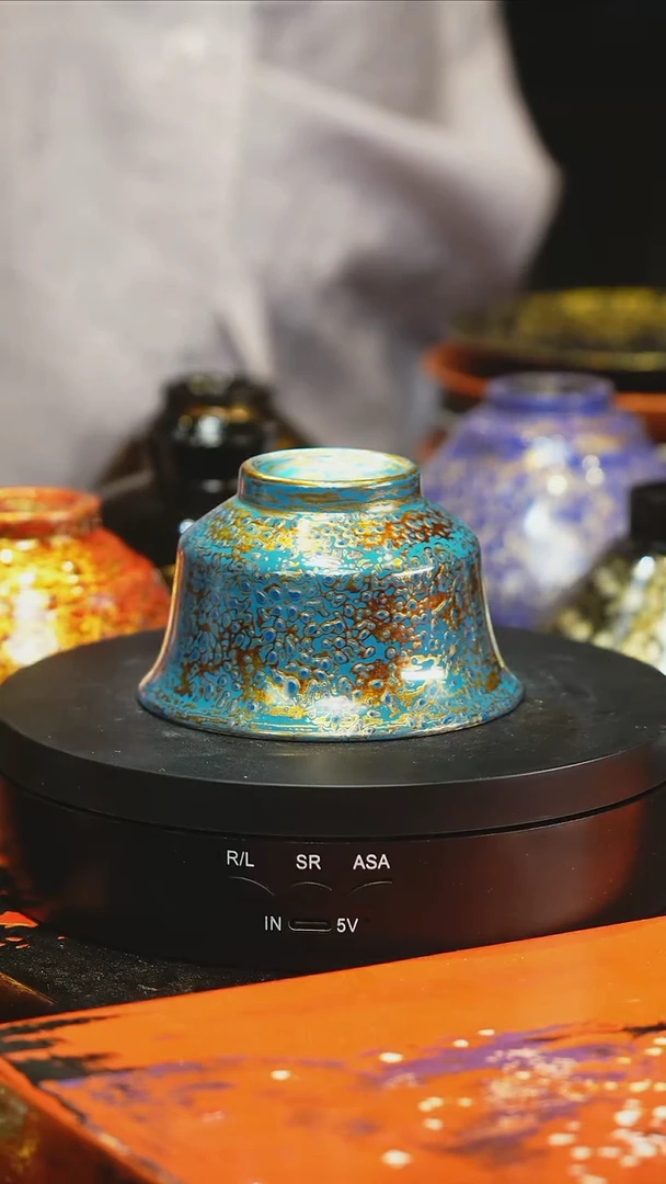 大漆杯子蓝金色1