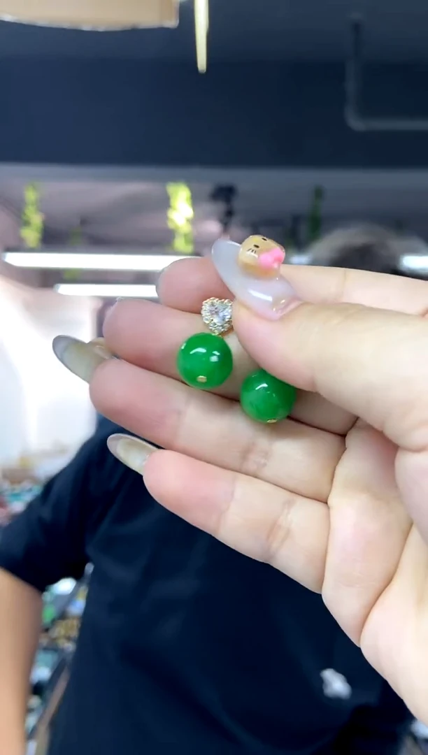 银S925镶嵌翡翠耳饰多样性发其一颜色微差