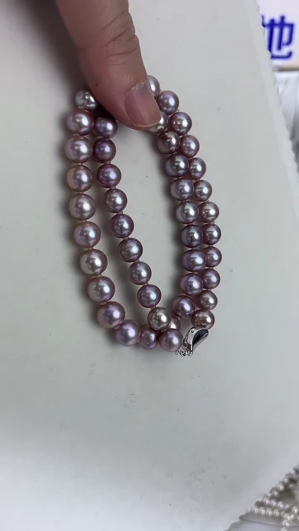 颈饰银S925镶嵌淡水珍珠天然珍珠极光星空紫项链8-9