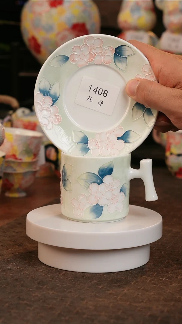 九寻景德镇手工手绘珐华彩茶杯1408