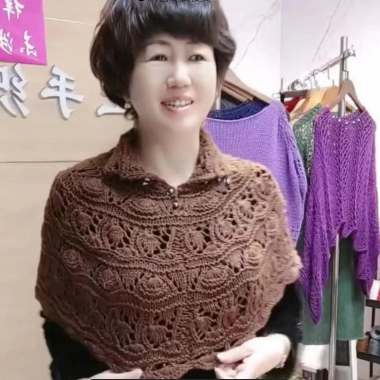 贝壳花披肩棒针编织视频教程