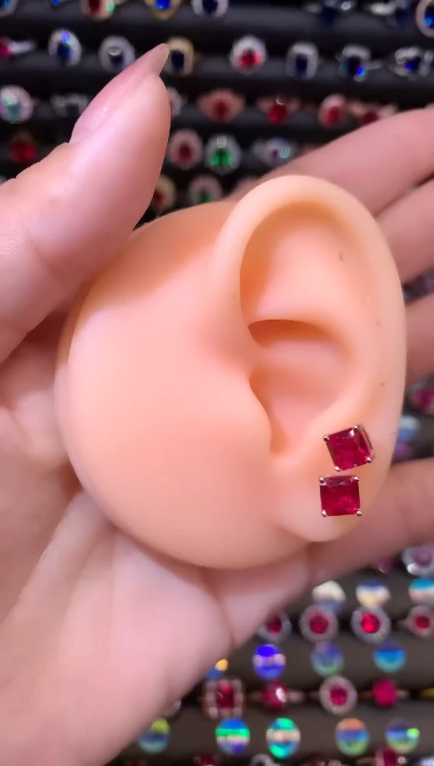 【闪购商品】红宝石耳饰银S925镶嵌6玫瑰金