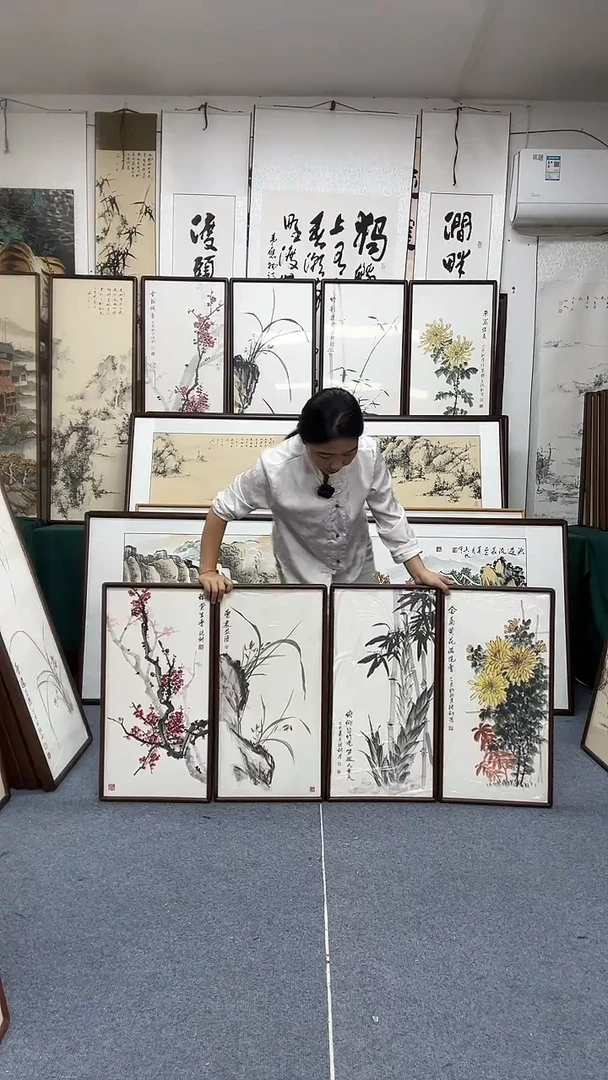 国画35*68实木画框京东包邮手绘一单四幅