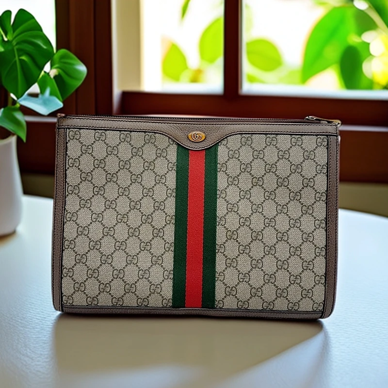 95新 GUCCI/古驰 老花夹子手拿包 1116 9414