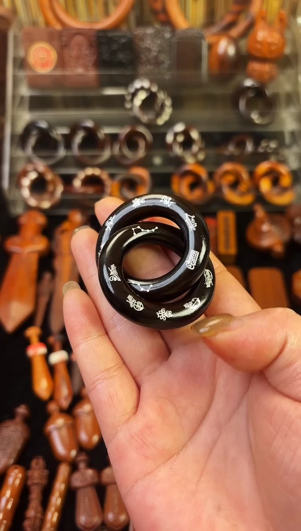 雷枣木玉化  单面镶银五雷五路乾坤圈 2.5