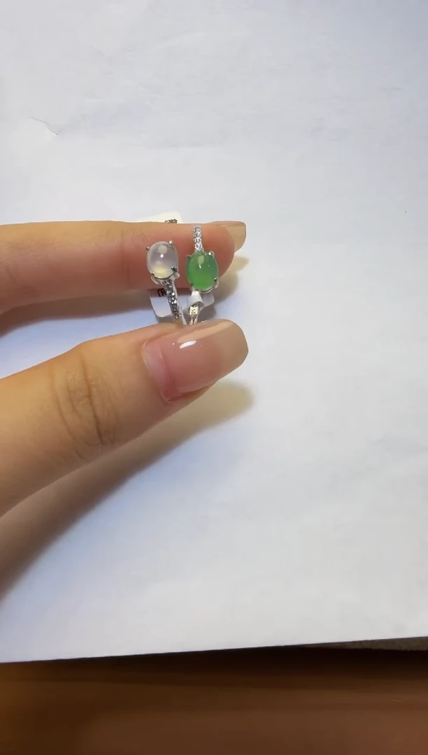 银S925镶嵌戒指翡翠925银镶缅甸A货翡翠戒指