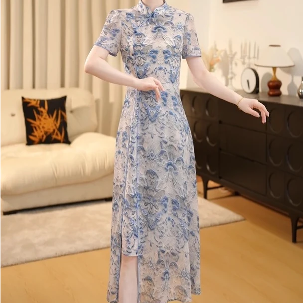 【LN】夏季中国风优雅收腰时尚大码气质复古显瘦女装连衣裙00520