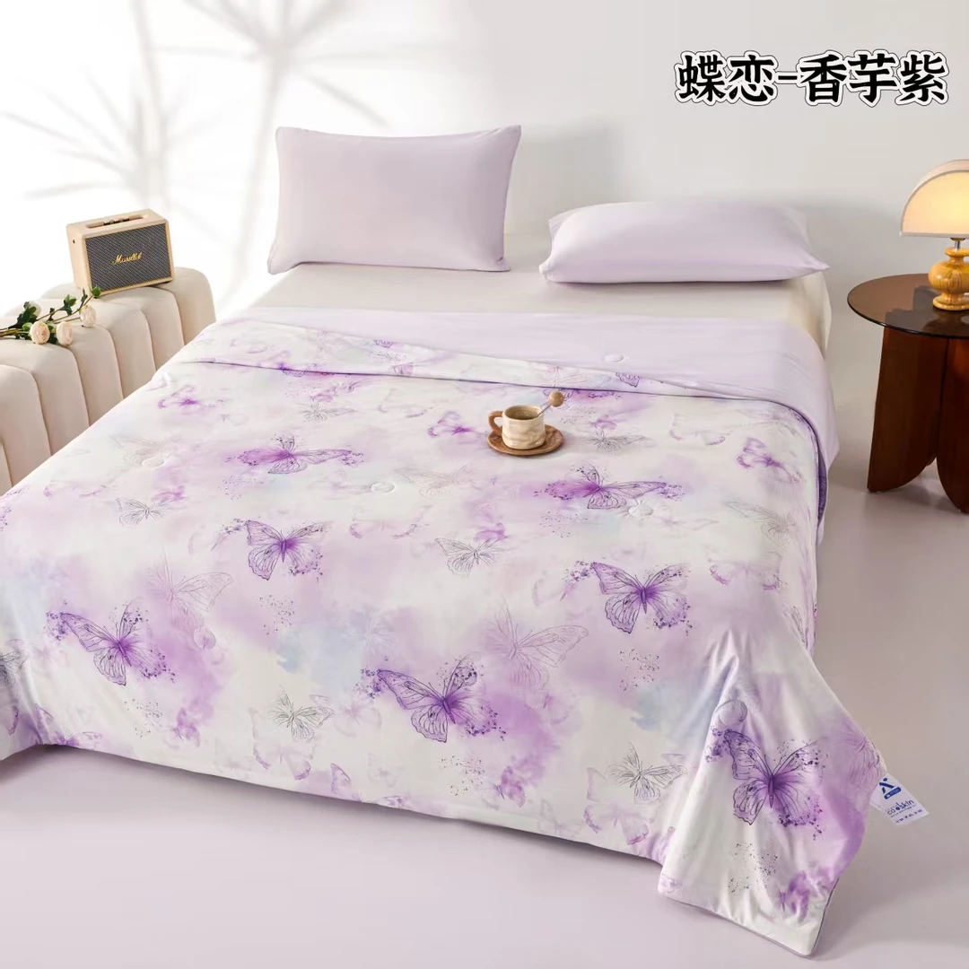 【宠粉福利】DJ数码印花凉感丝夏被系列-蝶恋香芋紫