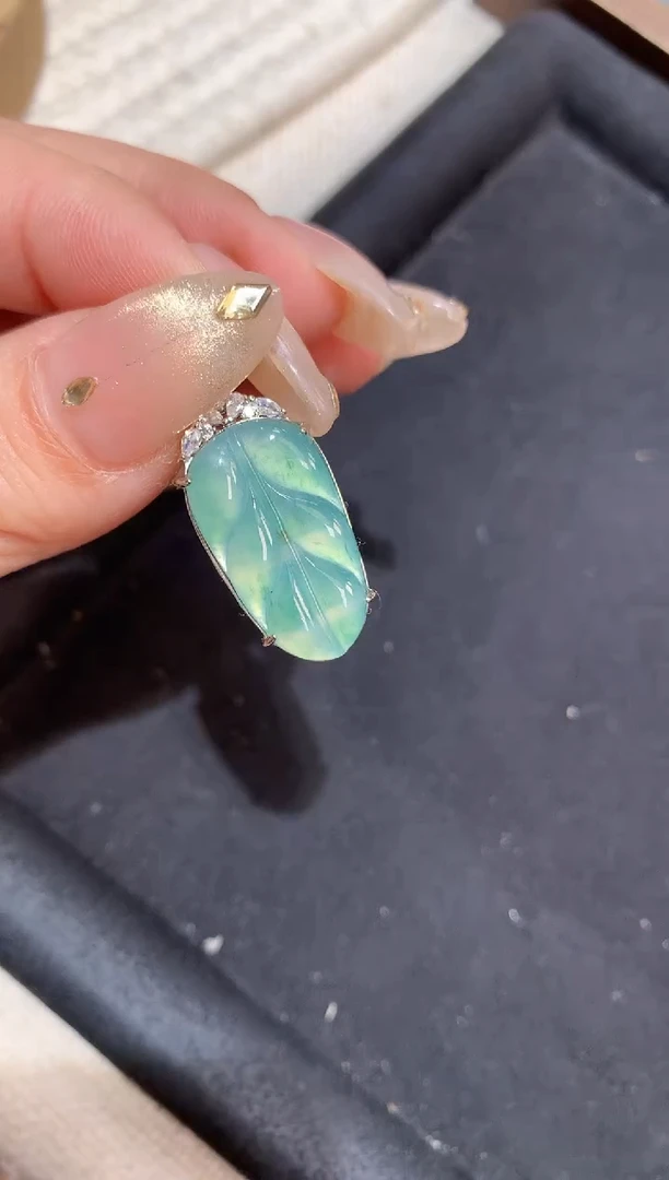 吊坠(不含链)银S925镶嵌翡翠【挽石珠宝】叶子