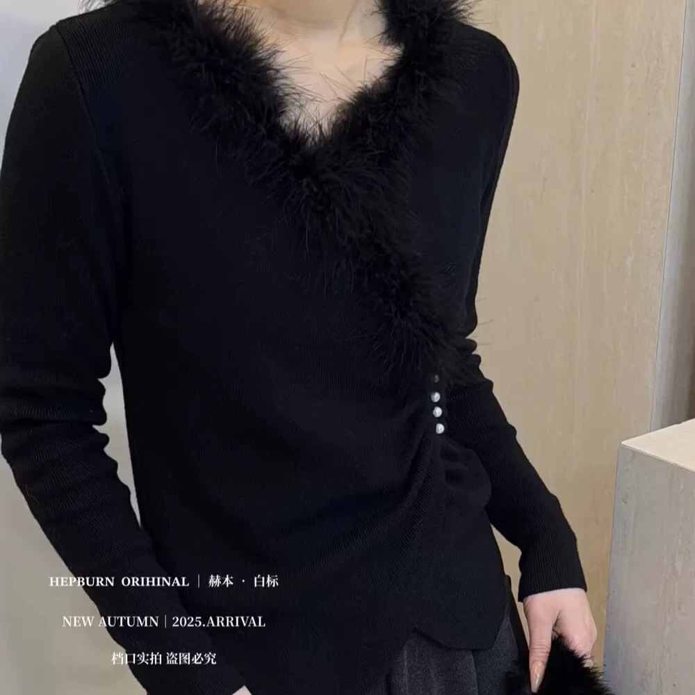 毛圈针织加毛设计师打底针织毛衣修身半高领纯色秋冬长袖针织ins