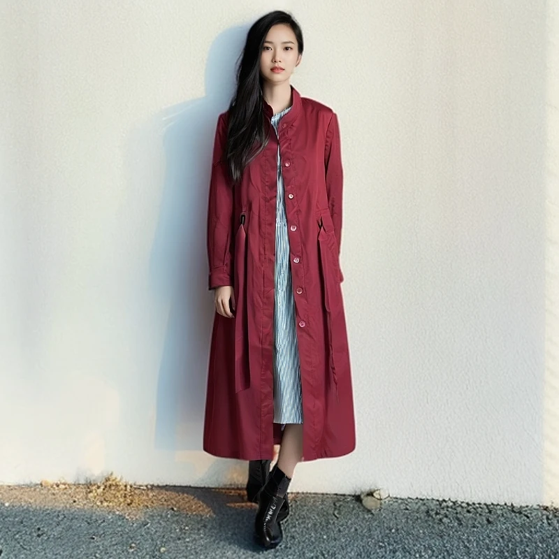 FY002春装休闲端庄汉派收腰简约长款风衣