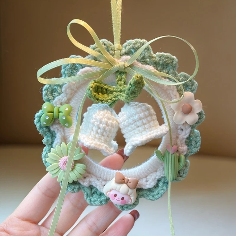 手工毛线钩织铃兰花挂件车载后视镜吊坠挂饰创意车内饰品车上