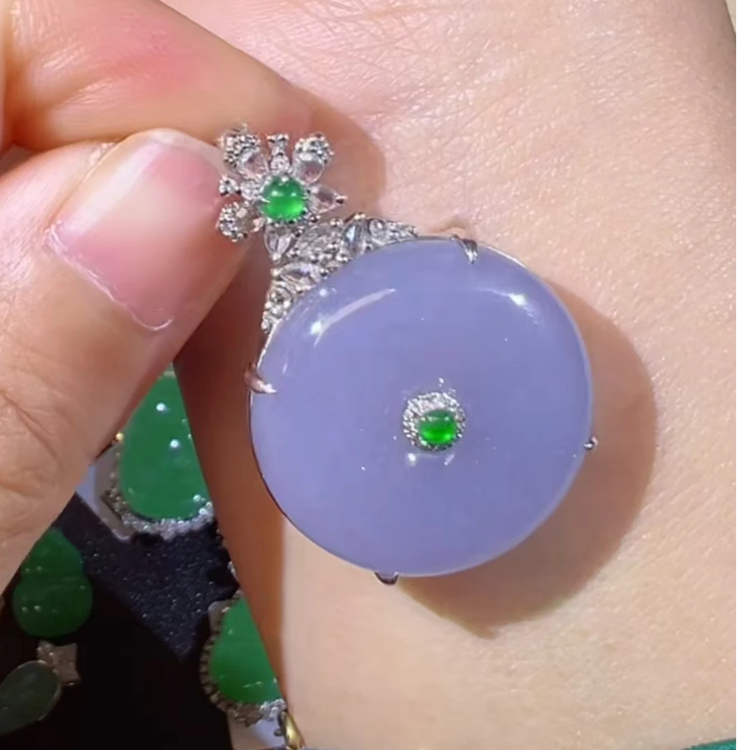 缅甸天然翡翠高冰妖紫色平安扣