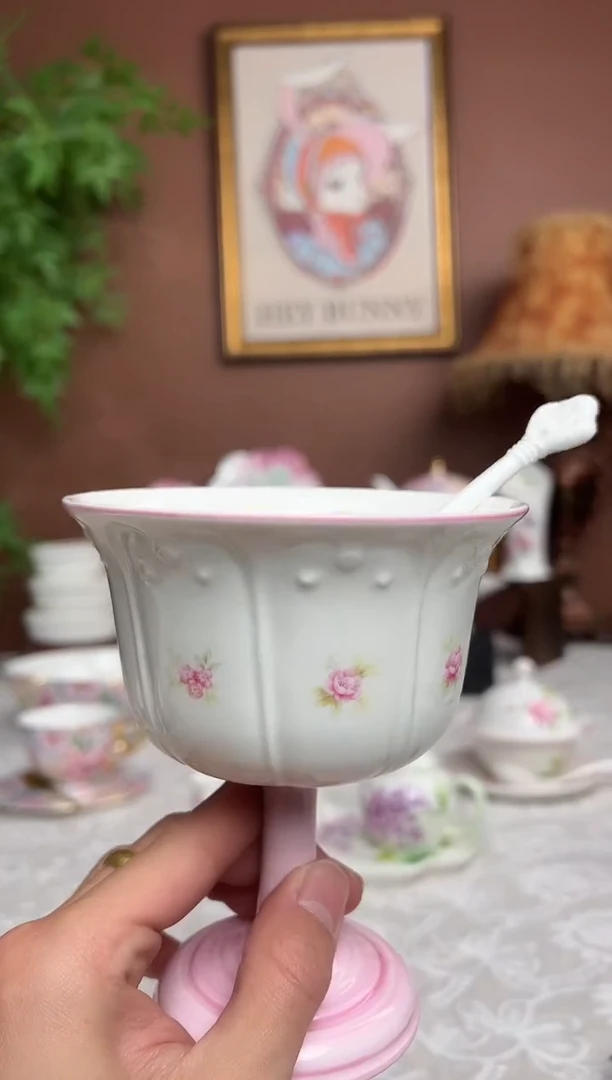 36%以上骨粉骨瓷蔷薇高脚冰淇淋杯