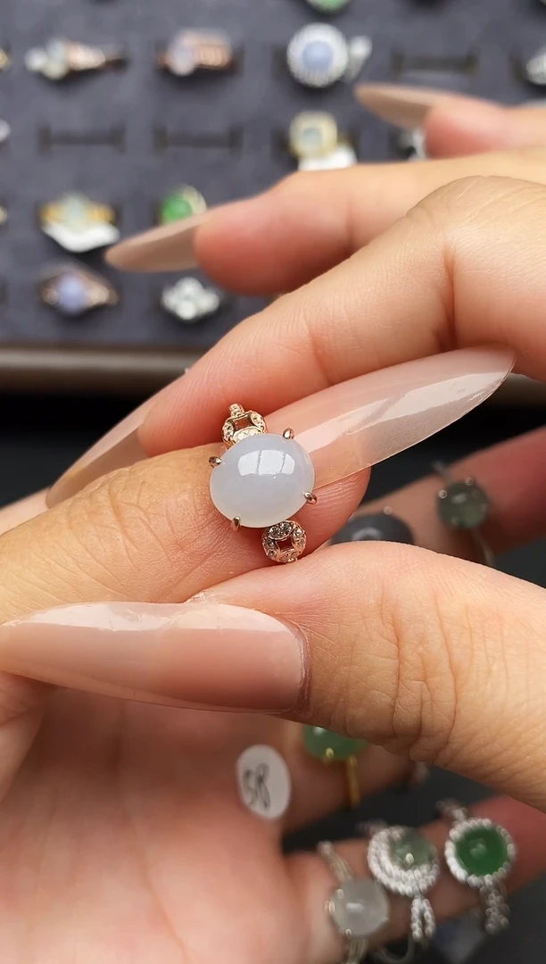 银S925镶嵌戒指翡翠天然翡翠A货111   8-