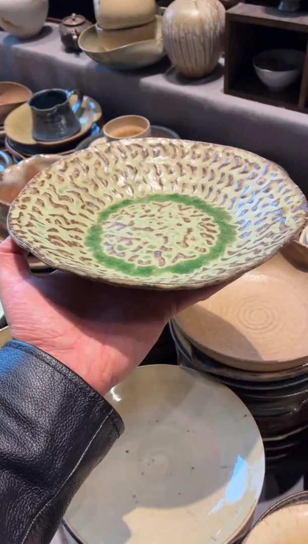瓷片9寸窑变绿手工锤纹盘（全量