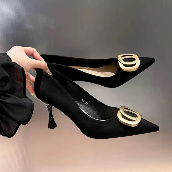 2025秋冬新款职业高跟鞋黑色细跟尖头性感时尚气质百搭款