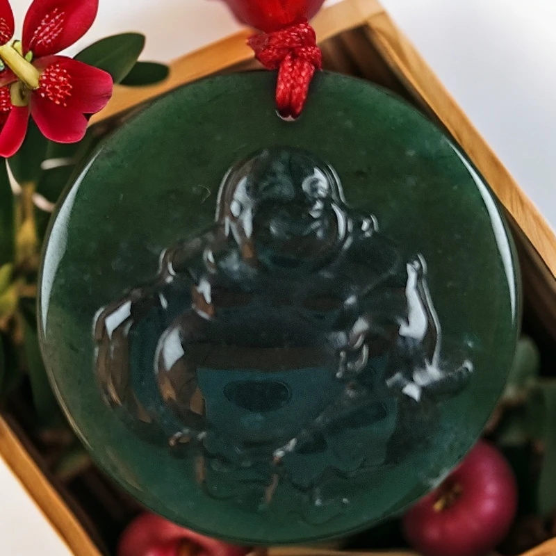 天然翡翠A货(墨翠)佛公吊坠(多样性发其一件)#翡翠#时尚