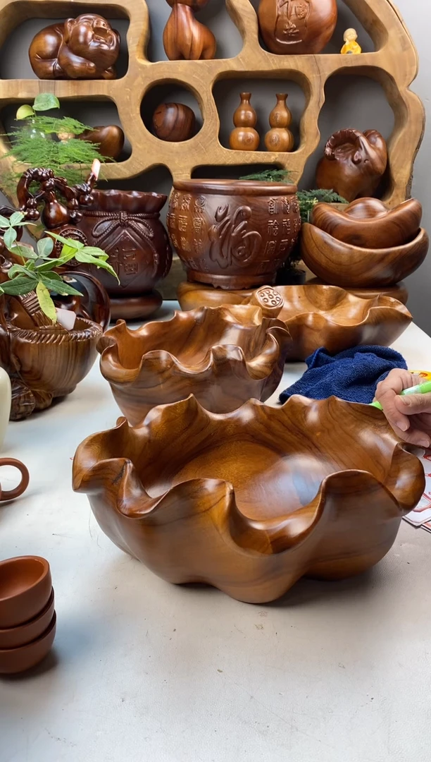 香樟木A19荷叶果盆/尺寸