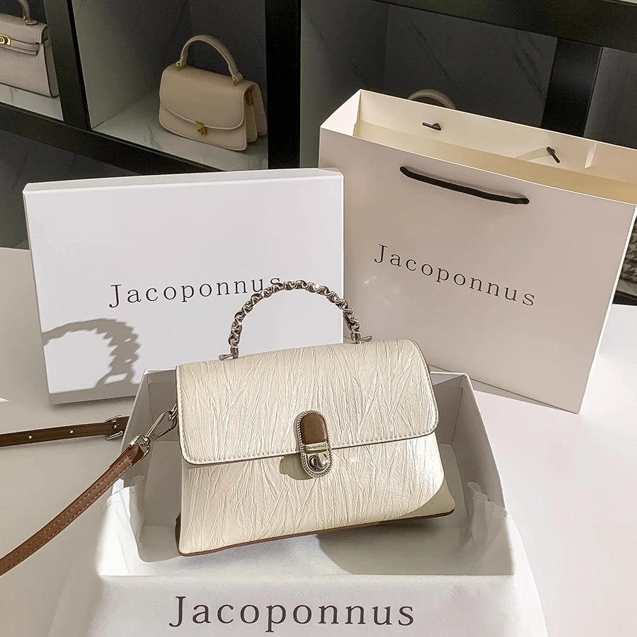 【雅各邦】真皮米白色信封包女2025新款软皮轻奢高级感多隔层邮差