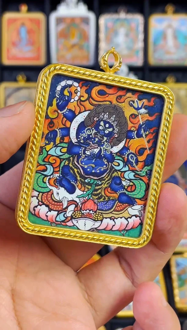吊坠热贡纯手绘唐卡大黑天