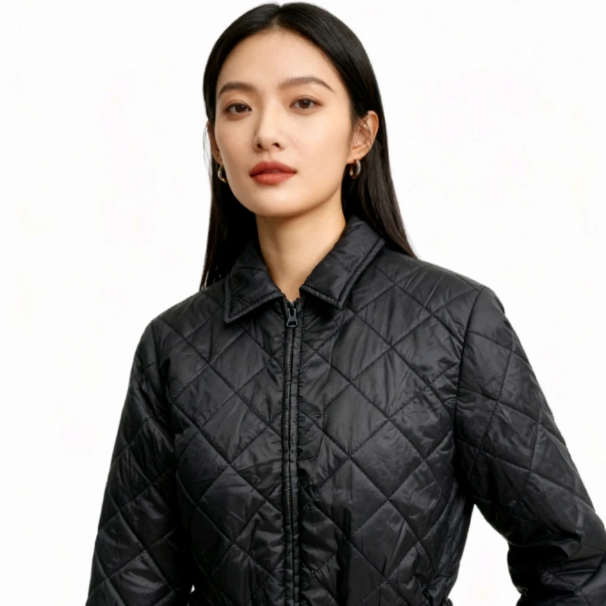 舒与石0091丝棉服老钱风黑色菱形格外套轻奢时尚消费券用券好物