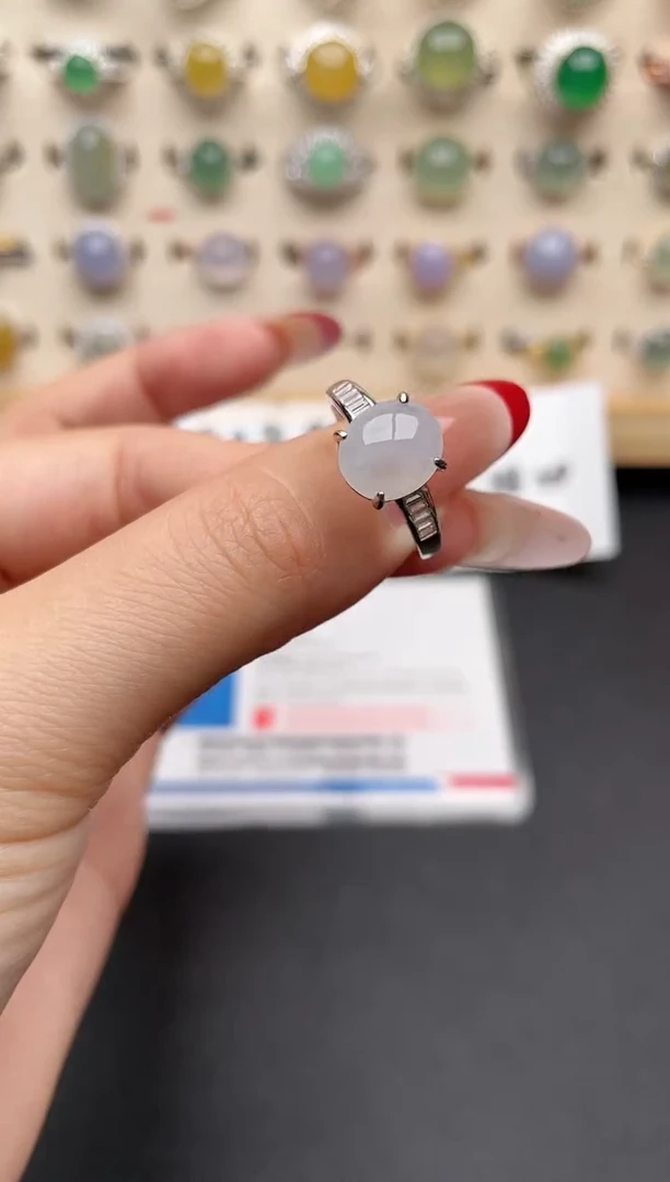 【闪购商品】翡翠戒指银S925镶嵌一物一证一礼盒