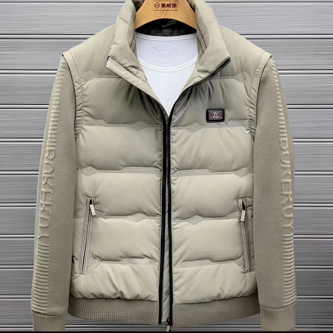 秋冬季加厚休闲立领男士外套男款时尚潮流百搭保暖拼接男士外套