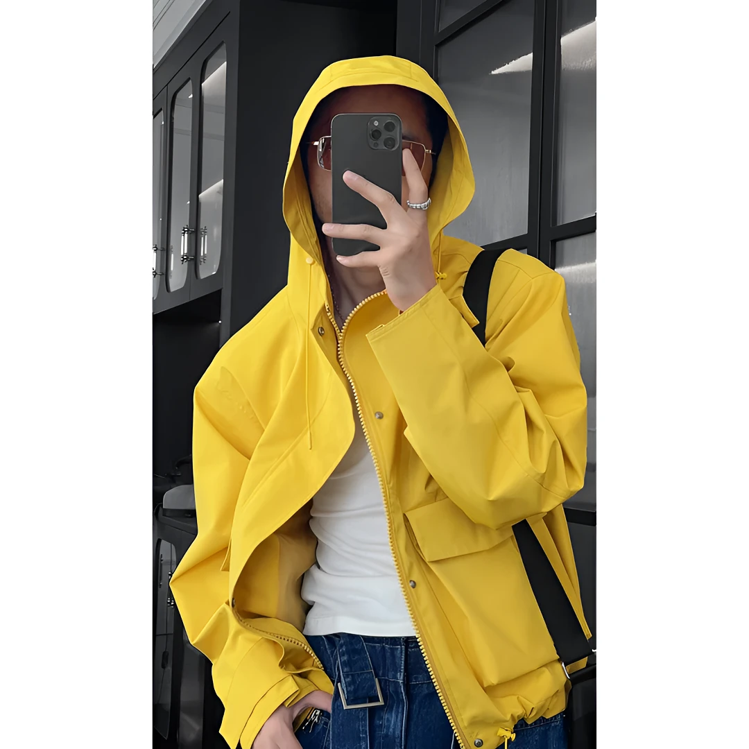 龙刀刀早秋秋季新款潮流纯色户外工装冲锋衣百搭宽松连帽夹克外套