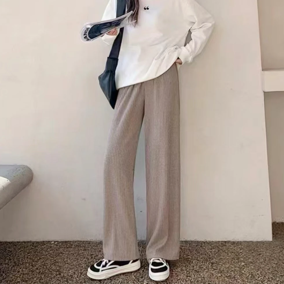 8827-（企e绒）竖条（燕麦）直筒毛巾裤
