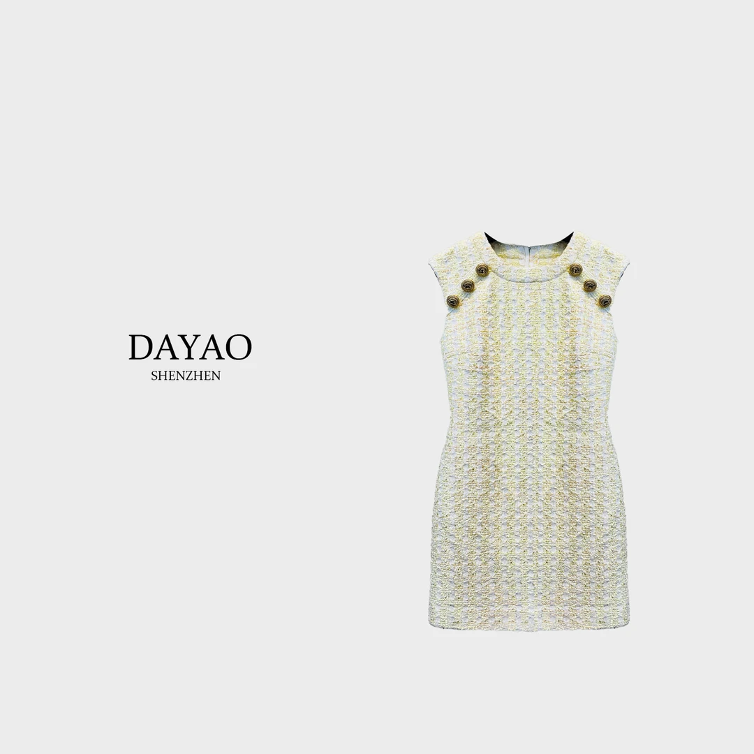 「DAYAO」25s时尚碎花中长裙套头小香风建筑圆领连衣裙WYS25277