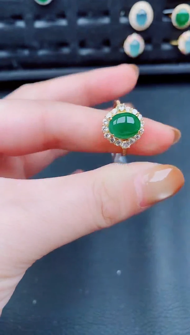 【闪购商品】翡翠戒指银S925镶嵌天然a货翡翠308