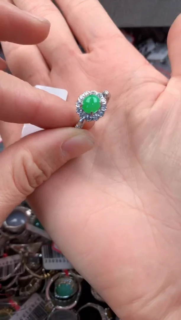 银S925镶嵌戒指翡翠888   7