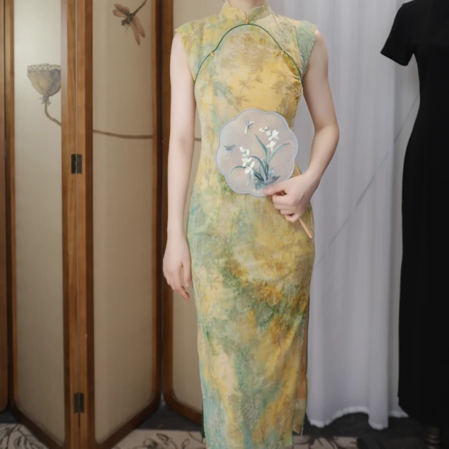 向云端 新款新中式国风品质双层瑞士软网旗袍