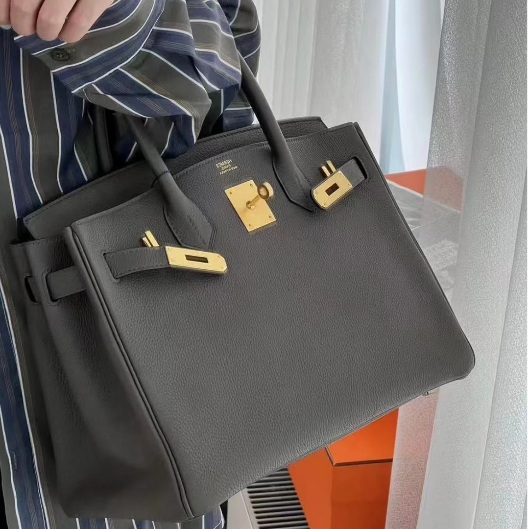 99新 Hermes/爱马仕 birkin30 锡器灰 金扣 togo皮 A刻
