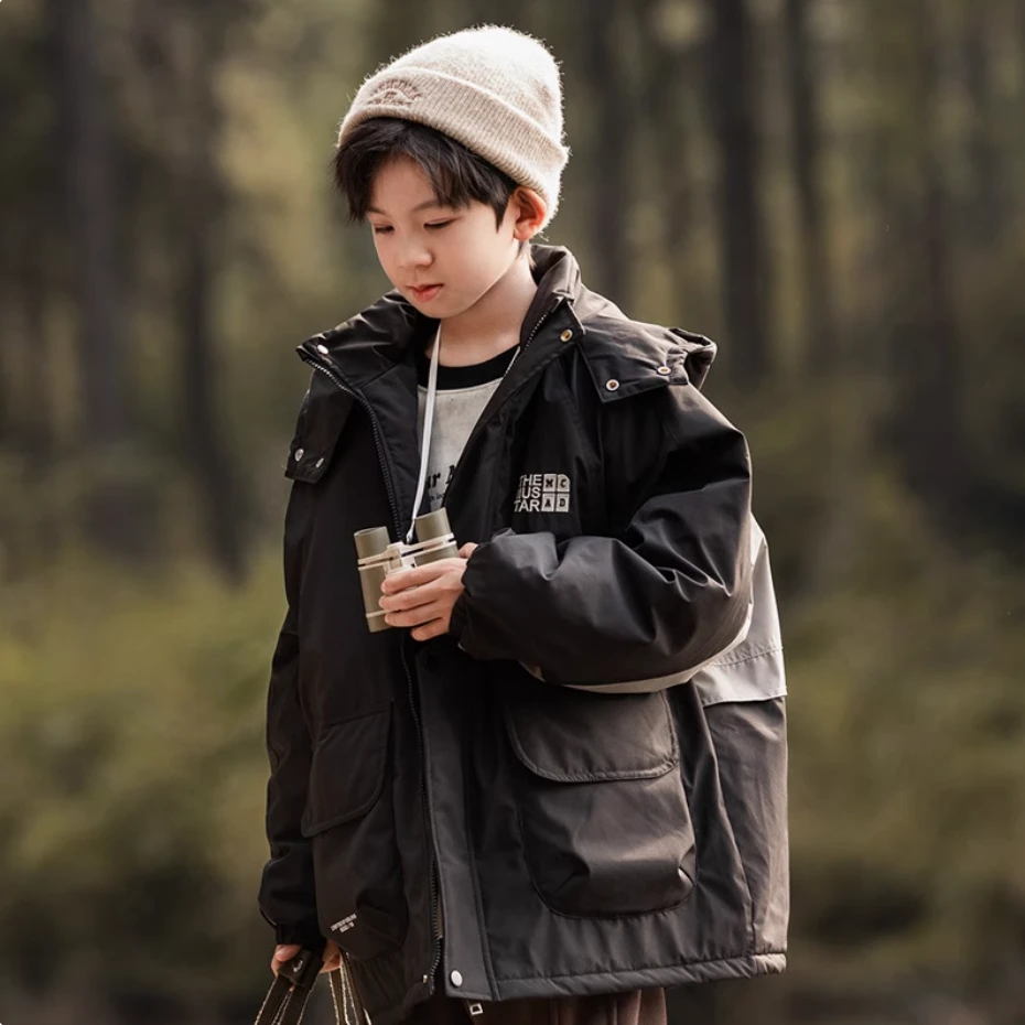7598冬季童装冲锋衣男童防水冲锋衣中大童保暖童装