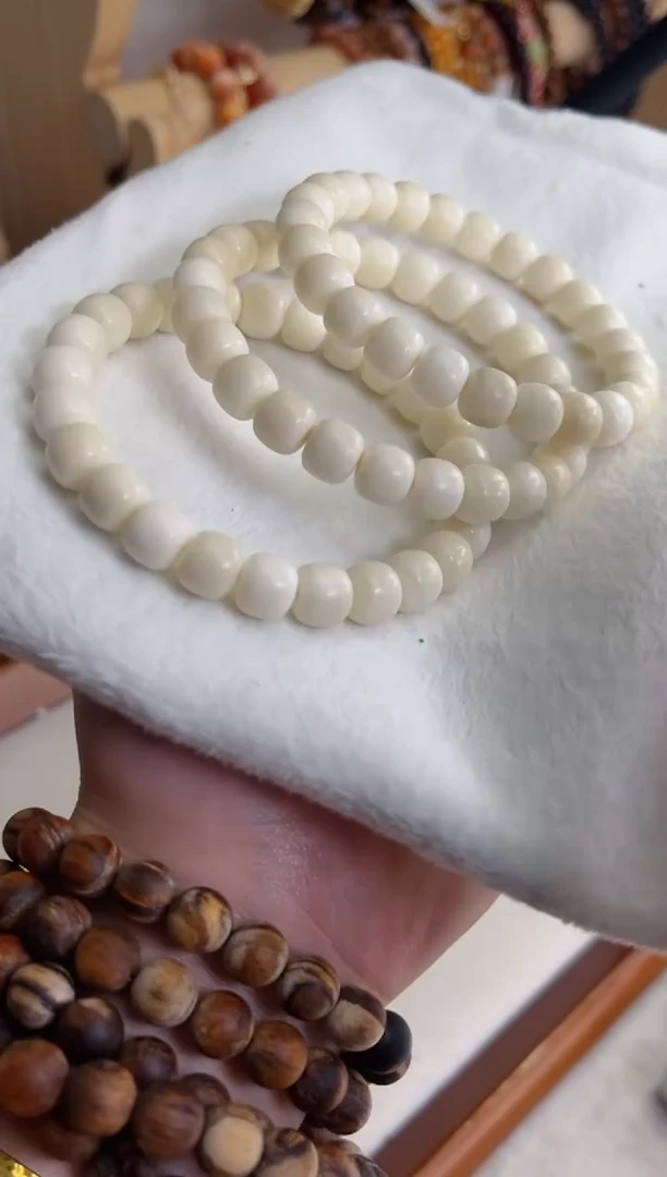 菩提根/象牙果手串白玉菩提桶珠8*9mm手串