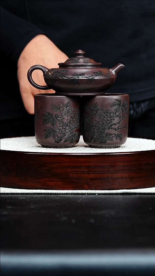 茶壶紫砂宜兴紫砂 合欢 龙血砂一壶一杯