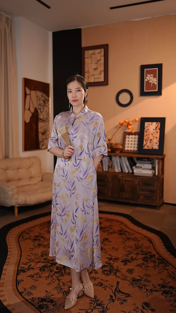 【云裳】改良新中式盘扣长款连衣裙8073