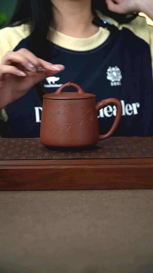 茶杯紫砂原矿清水泥刻竹石瓢杯 400cc