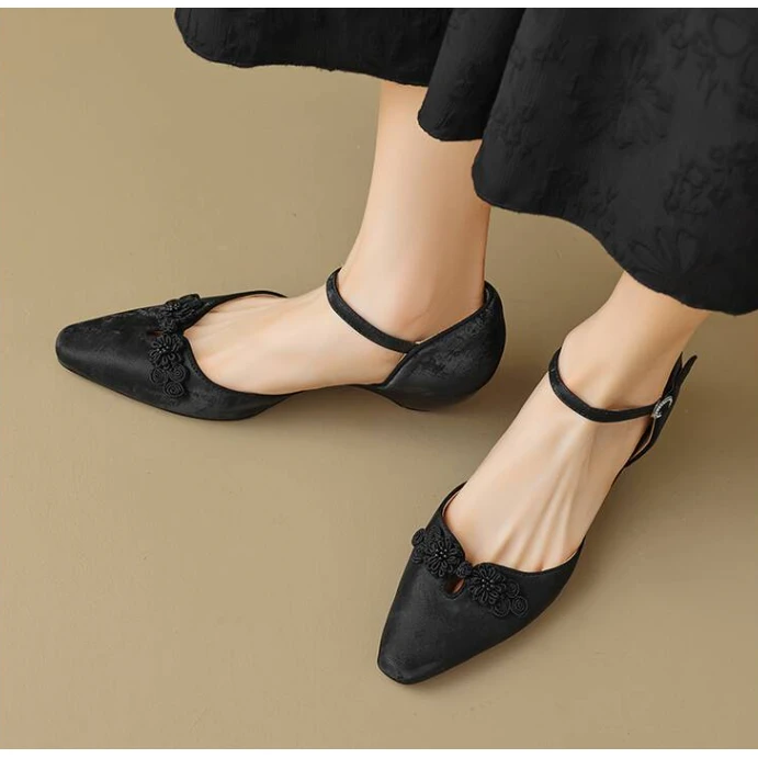 李大龙~牛皮4公分/夏季复古时尚包头凉鞋镂空方头法式女鞋207-1